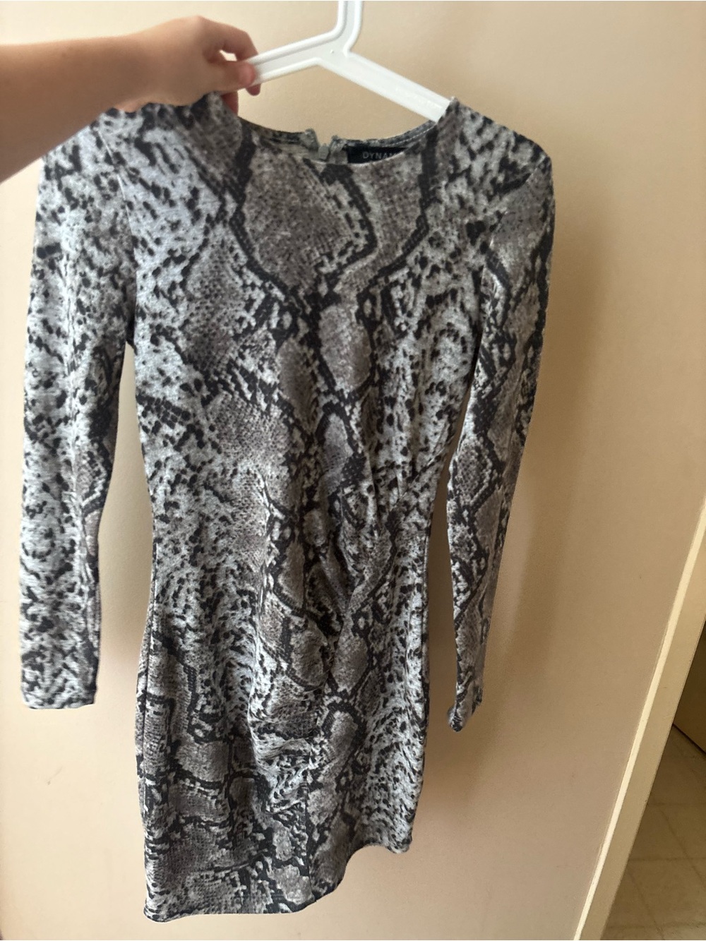 Dynamite Gray Snake-Print Long Sleeve Bodycon Dress